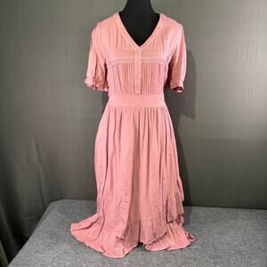 Baltic Born Dress Women’s M Maxi Crochet Ruffle Cottagecore Feminine Rose Pink